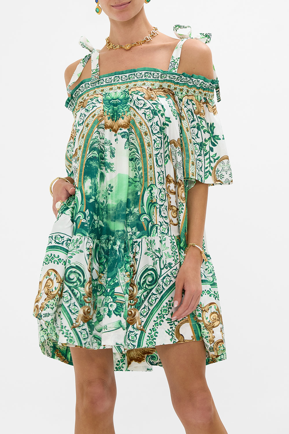 OFF SHOULDER FRILL DRESS WITH STRAPS CORRIDOR OF CALM