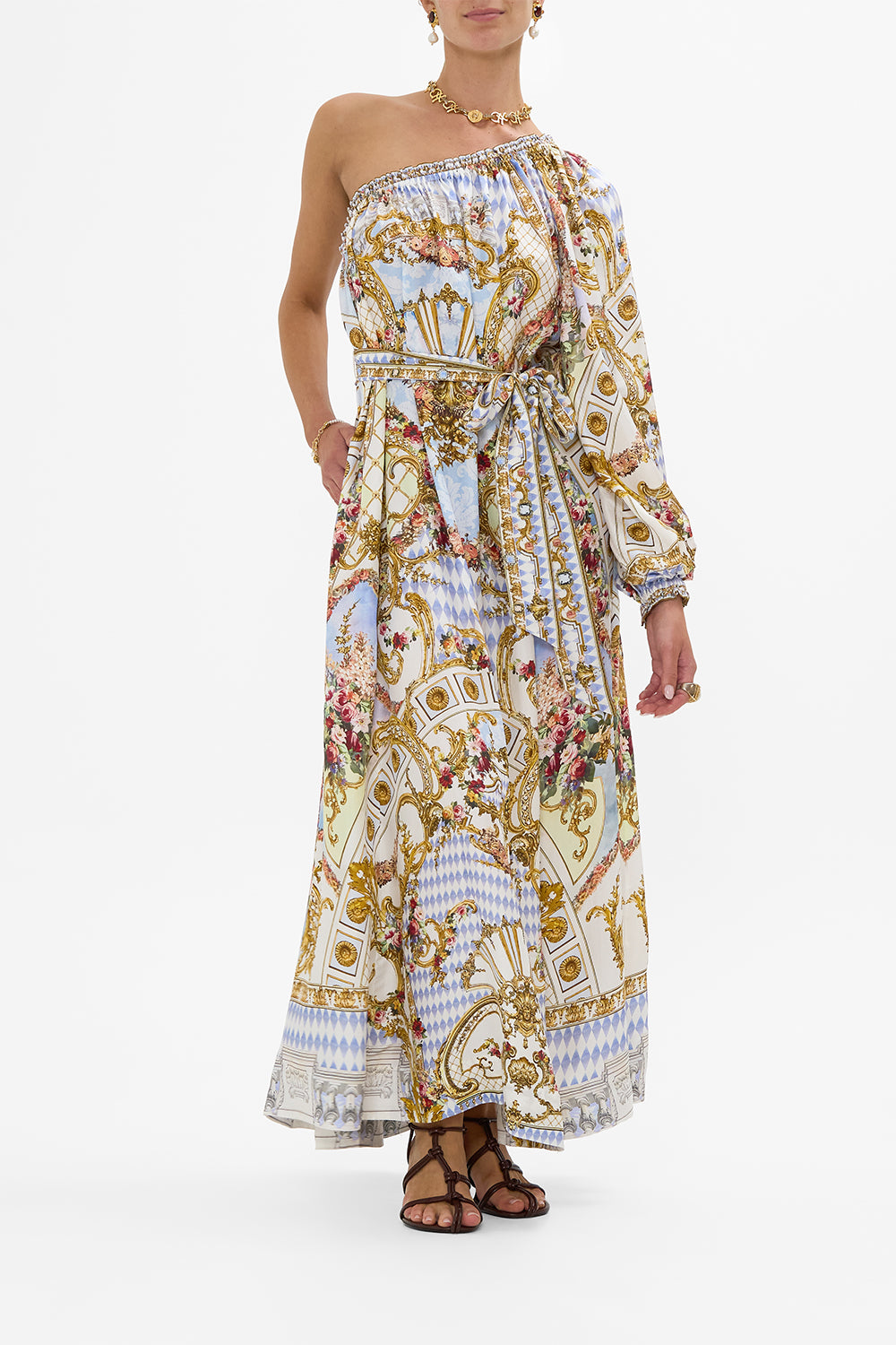 ONE SHOULDER DRESS WITH BLOUSON SLEEVE THRONE GAMES