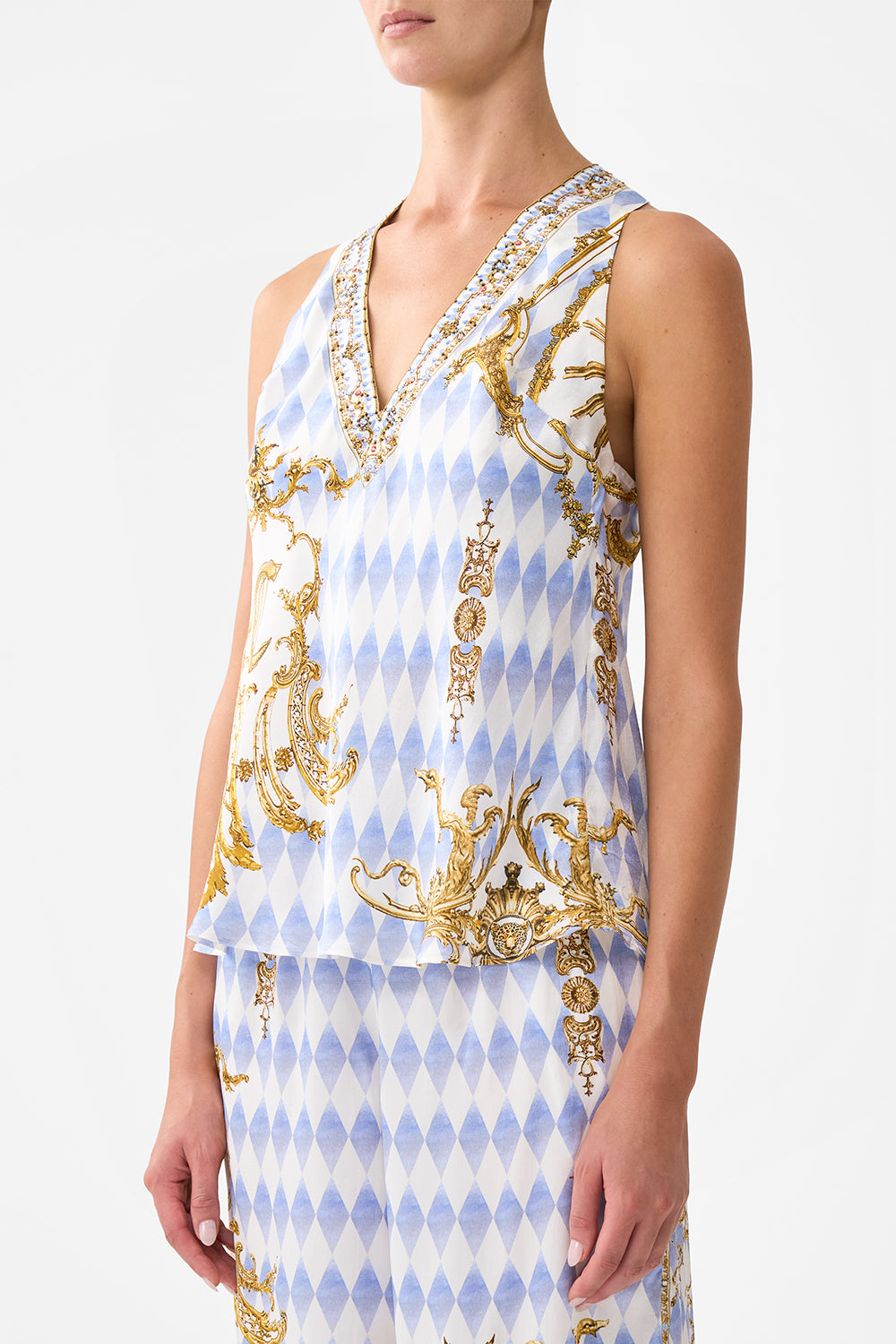 The CAMILLA V NECK TOP WITH KNOT BACK THRONE GAMES
