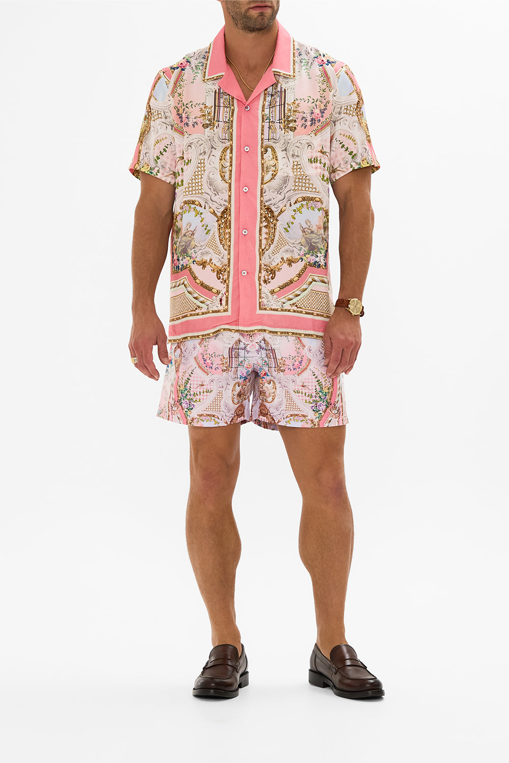 CAMILLA Short Sleeve Camp Collared Shirt in Lisbon Lullaby print