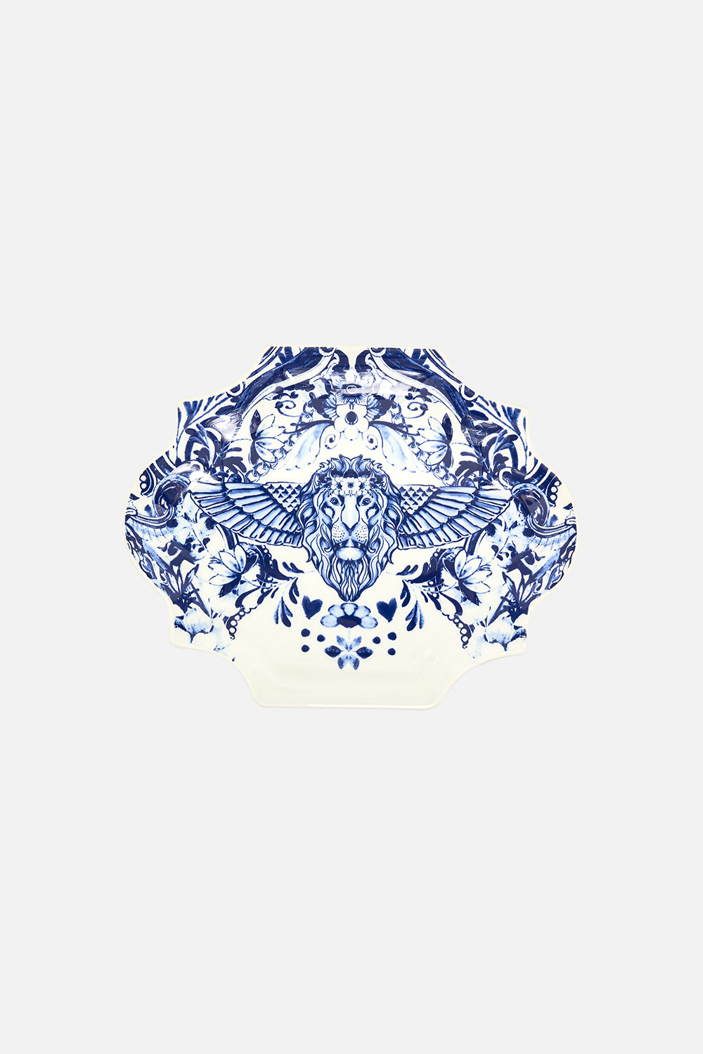 CAMILLA blue and white ceramic wall plate in Glaze and Graze print