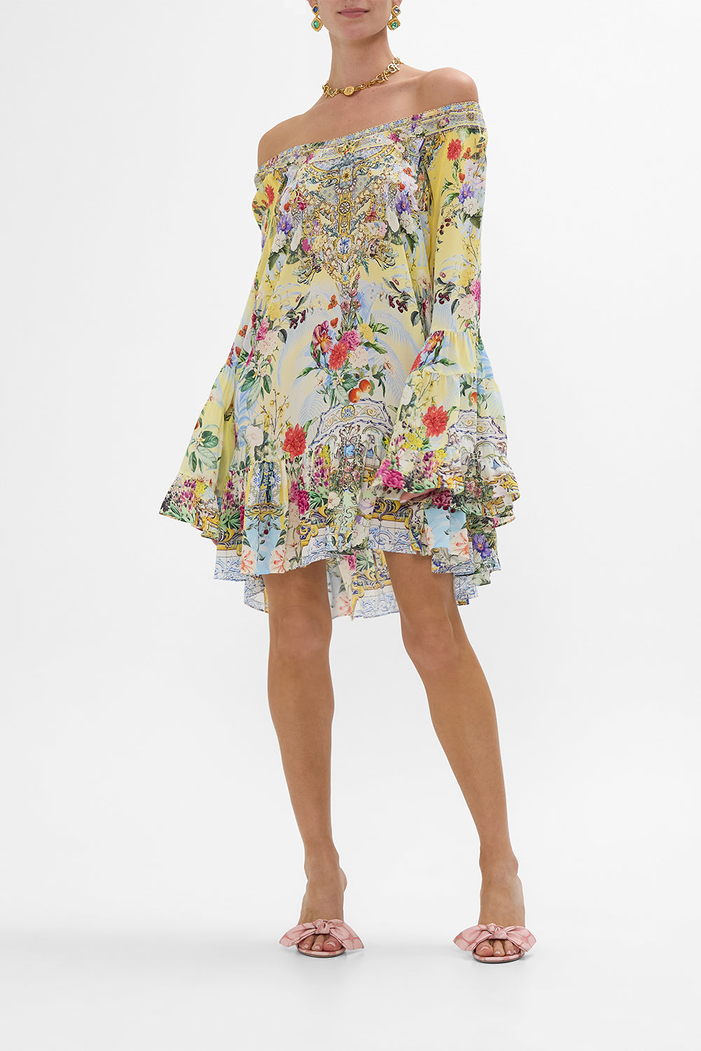 CAMILLA A Line Frill Dress in Flor Fantástica print