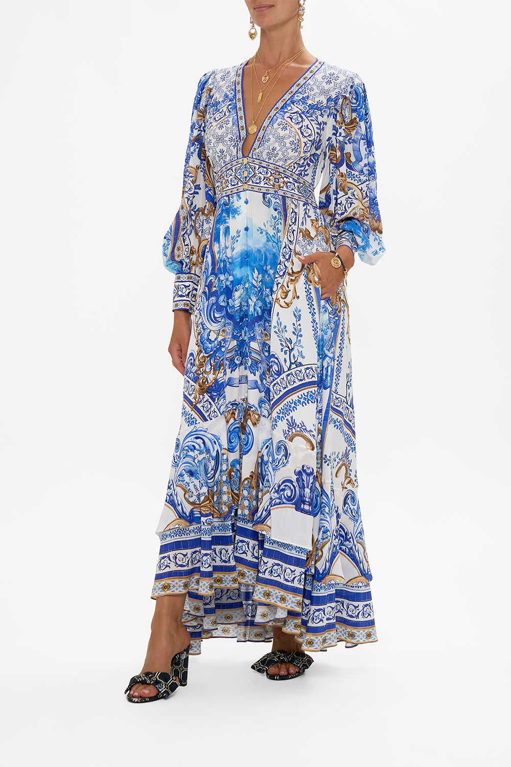 LONG BUTTON FRONT DRESS AZUL ADVENTURES