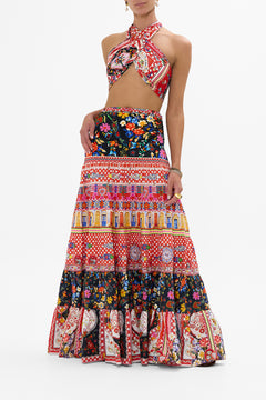 CAMILLA Jersey Spliced Tiered Skirt in Folk Fabulous print