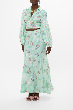 CAMILLA Cropped Wrap Shirt in Pestana Panorama print