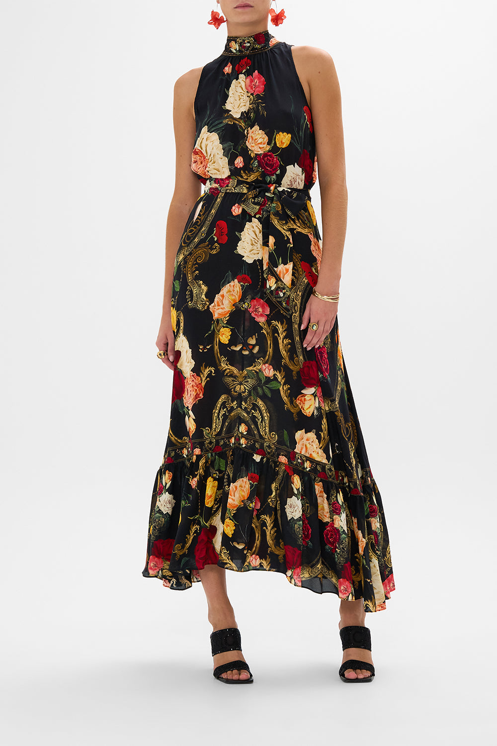 CAMILLA multicolor necktie dress with elasticated waist in Magic In The Manuscripts print.