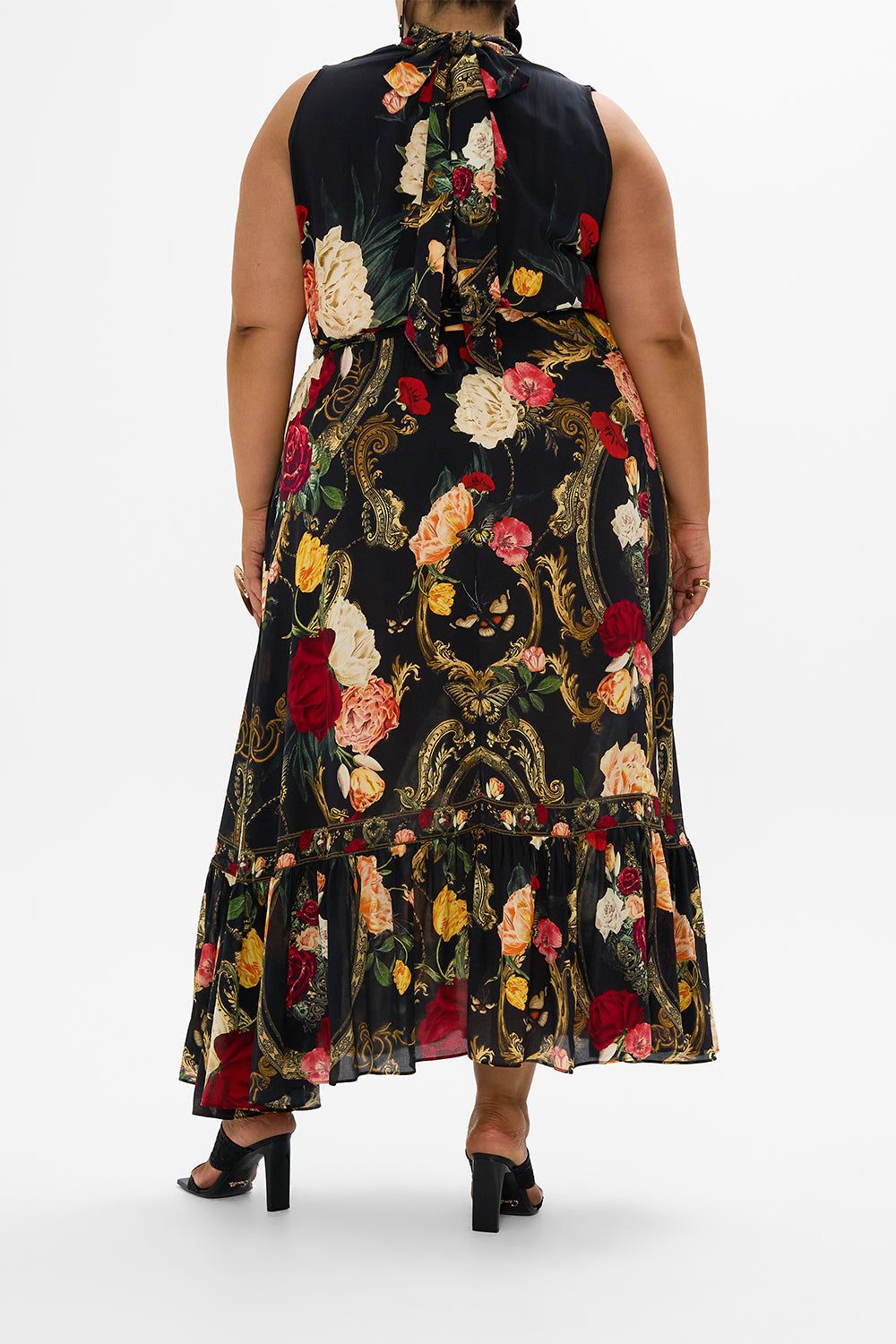CAMILLA multicolor necktie dress with elasticated waist in Magic In The Manuscripts print.