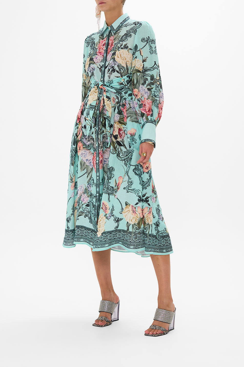 CAMILLA waist tie shirt dress in Petal promiseland print