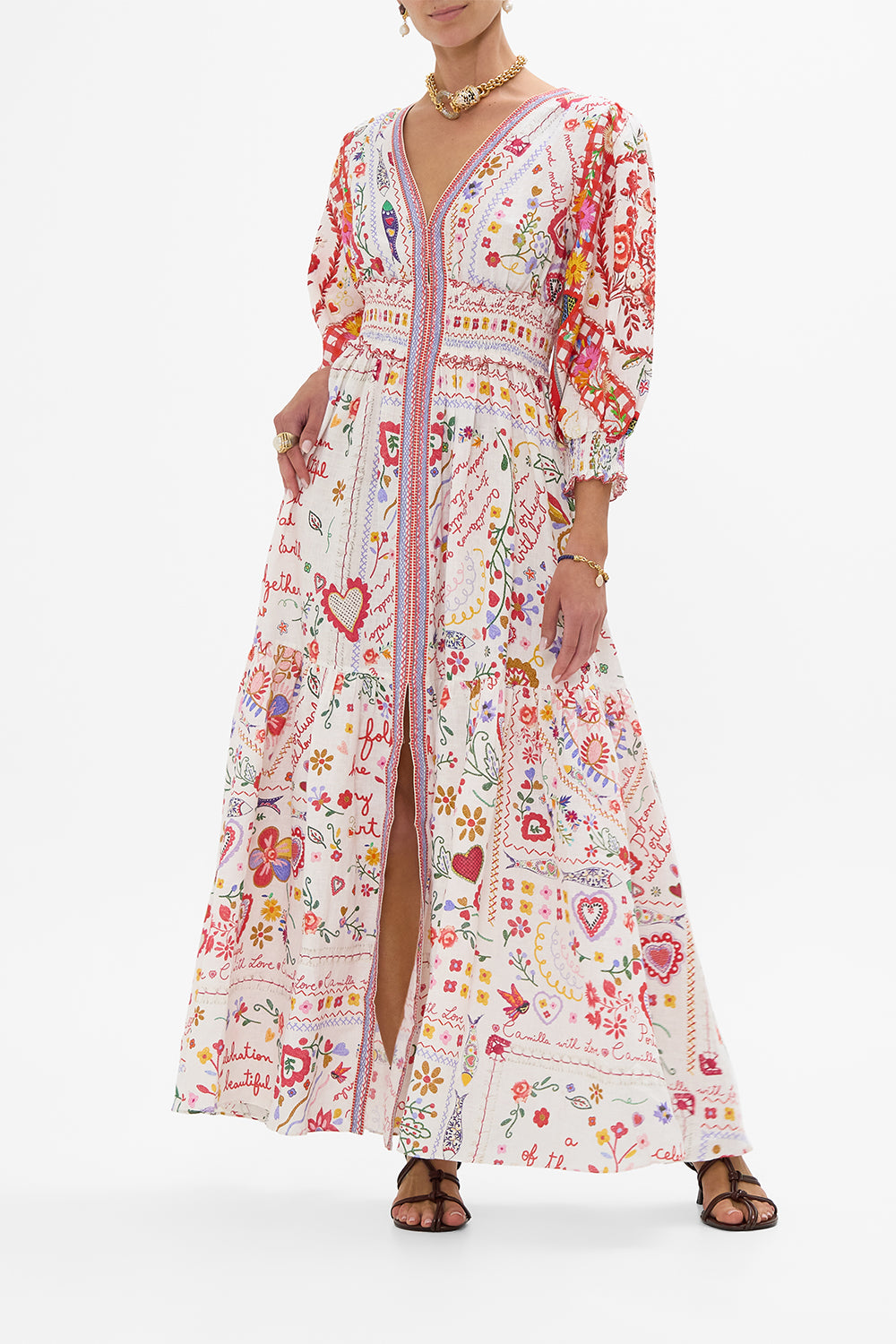 CAMILLA Shirred Waistband Long Dress in A Kitsch In Time print