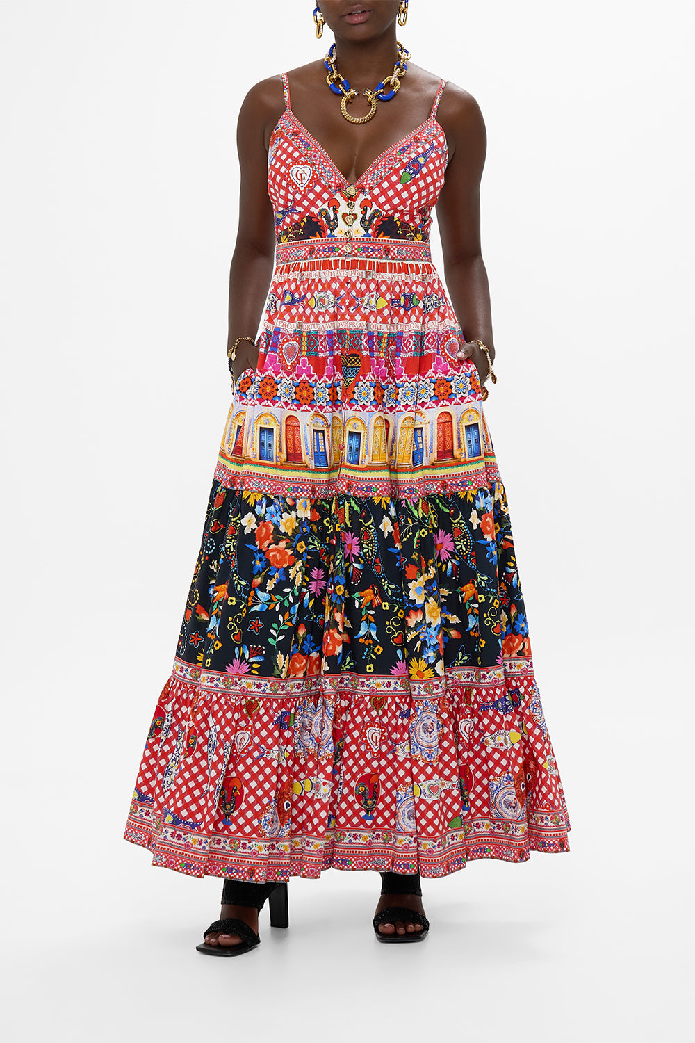 CAMILLA Tiered Bodice Dress in Folk Fabulous print