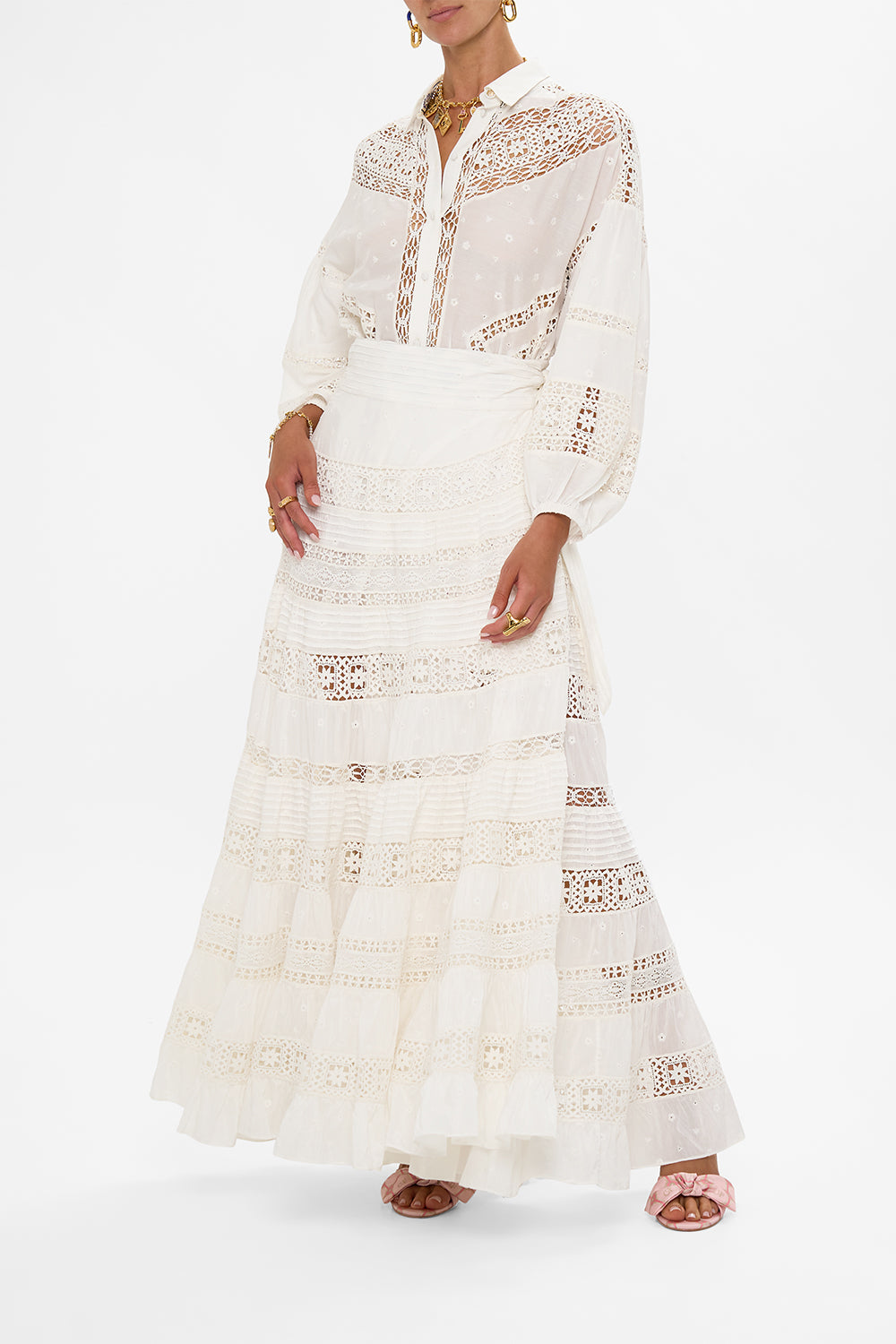 CAMILLA Wrap Skirt With Gathered Panels in Azul Adventures print