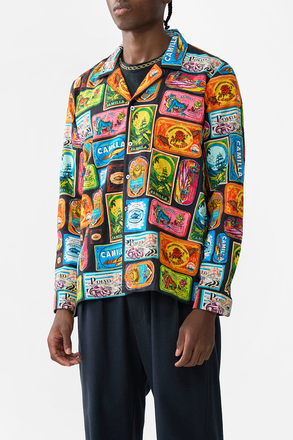 The CAMILLA PATCHWORK LONG SLEEVE CAMP COLLAR SHIRT SAL DO MAR