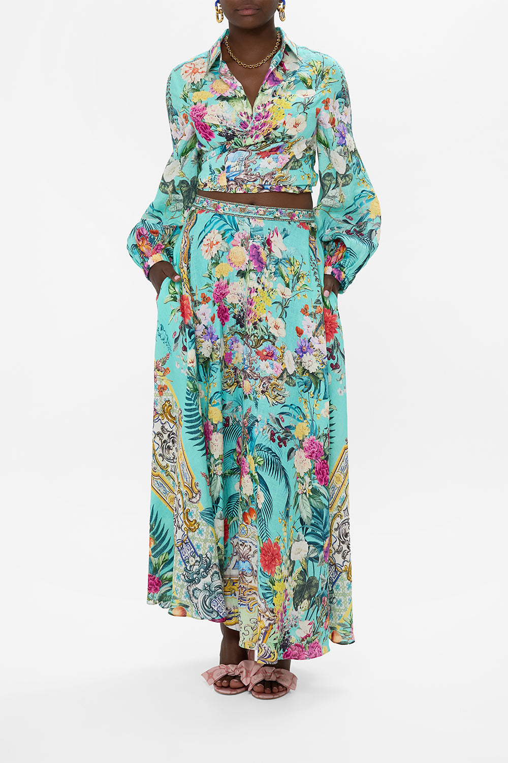 CAMILLA Maxi Circle Skirt in Gardens Of Queluz print