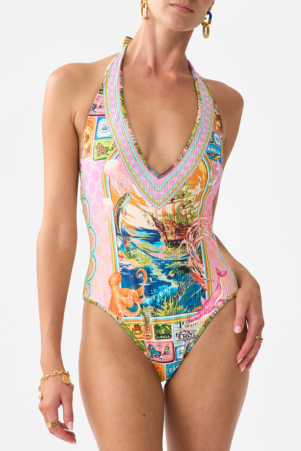 REVERSIBLE BIND EDGE HALTER ONE PIECE SALTY SPLENDOUR