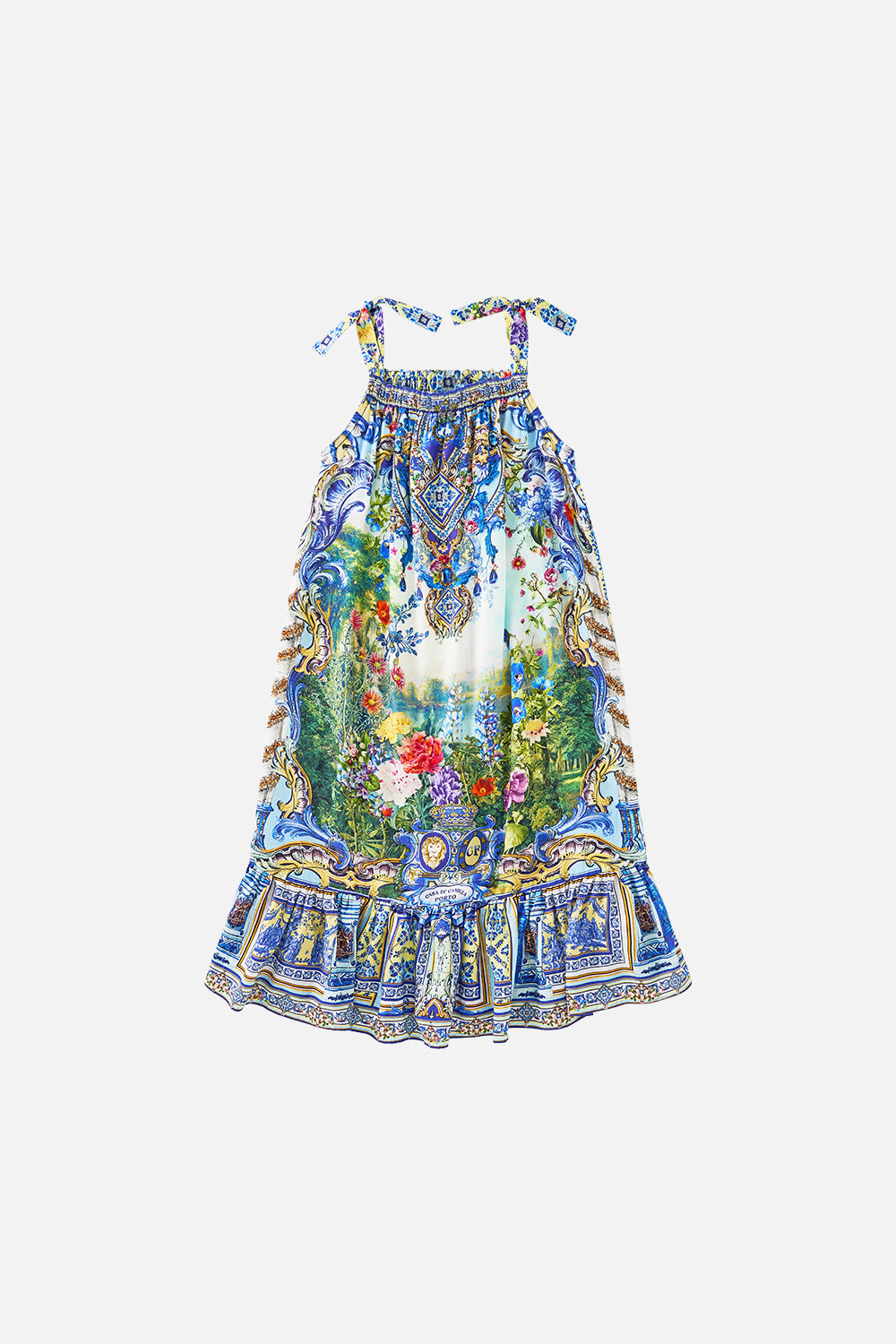 CAMILLA Kids Drawstring Maxi Dress With Bows 4-10 in Wall To Wall Wonders print