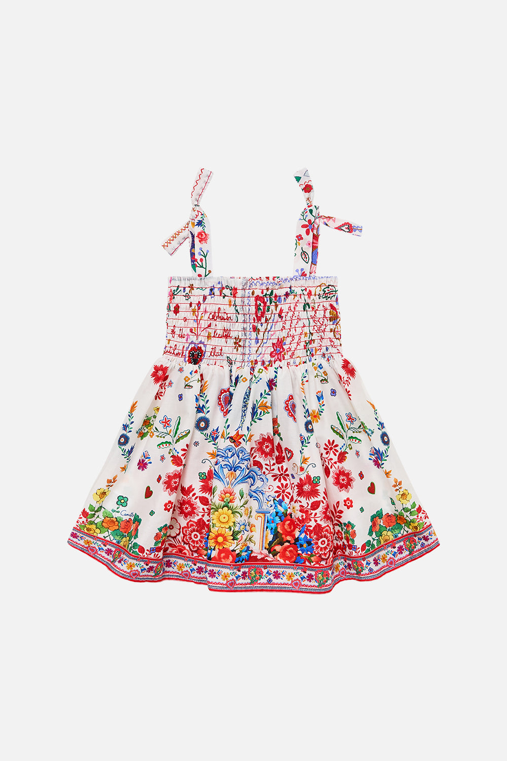 BABIES DRESS WITH SHIRRING FAITH, LUCK & JUSTICE