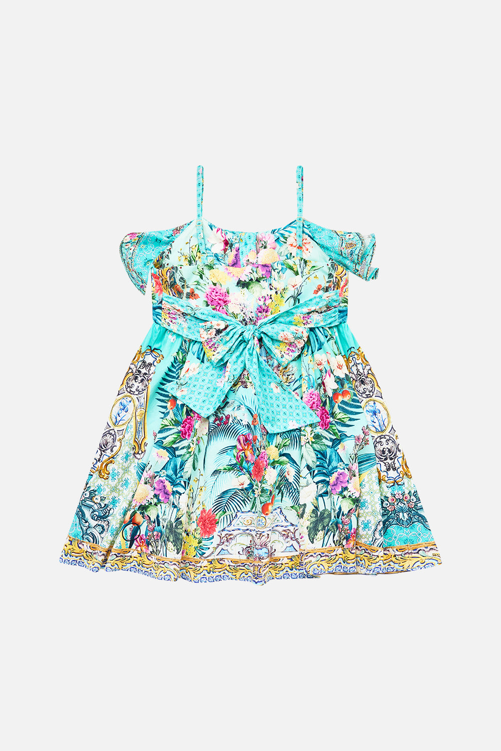 KIDS STRAPPY MINI DRESS WITH WAIST BOW 4-10 GARDENS OF QUELUZ