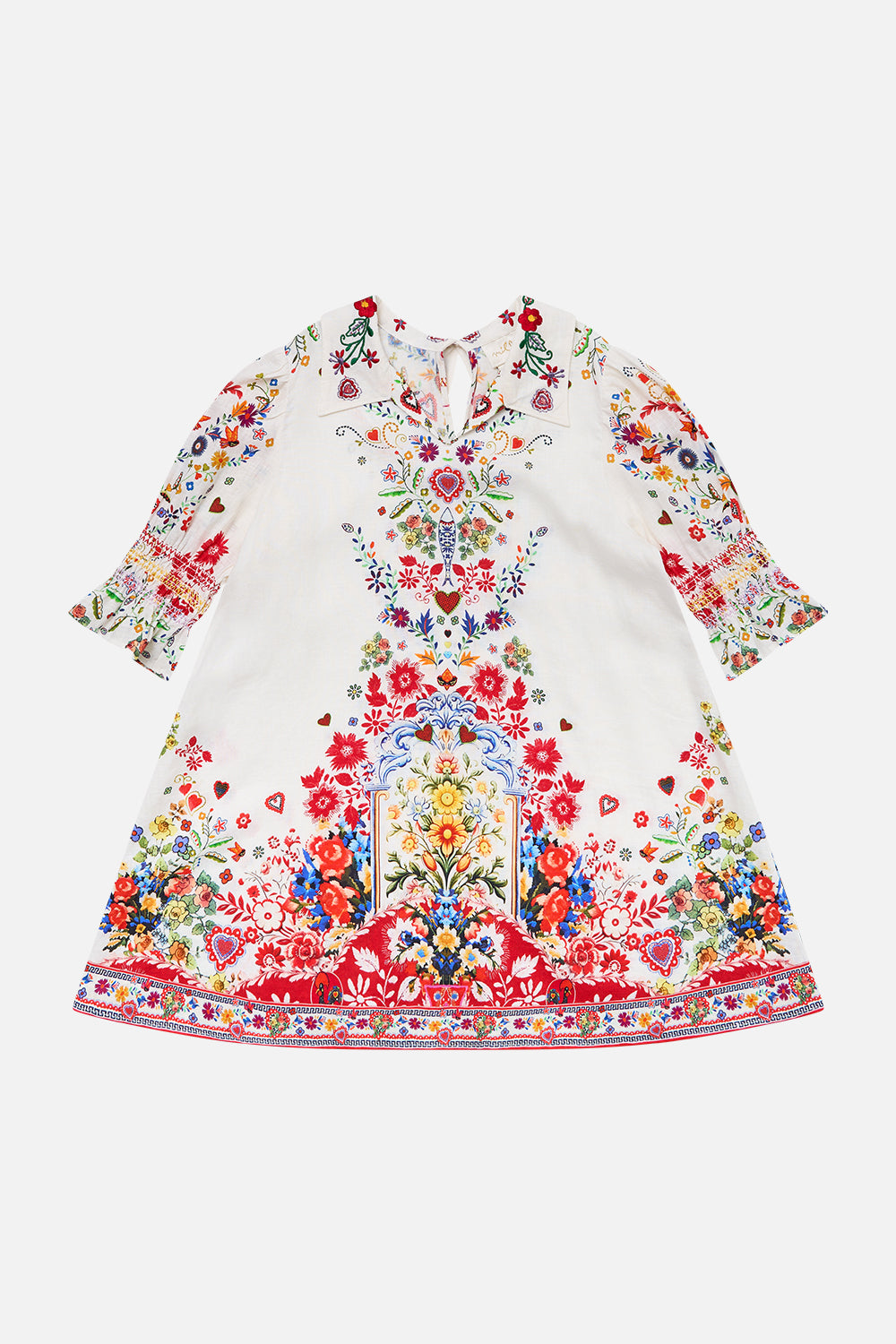 CAMILLA Kids Mini Puff Sleeve Collared Dress 12-14 in Faith, Luck & Justice print