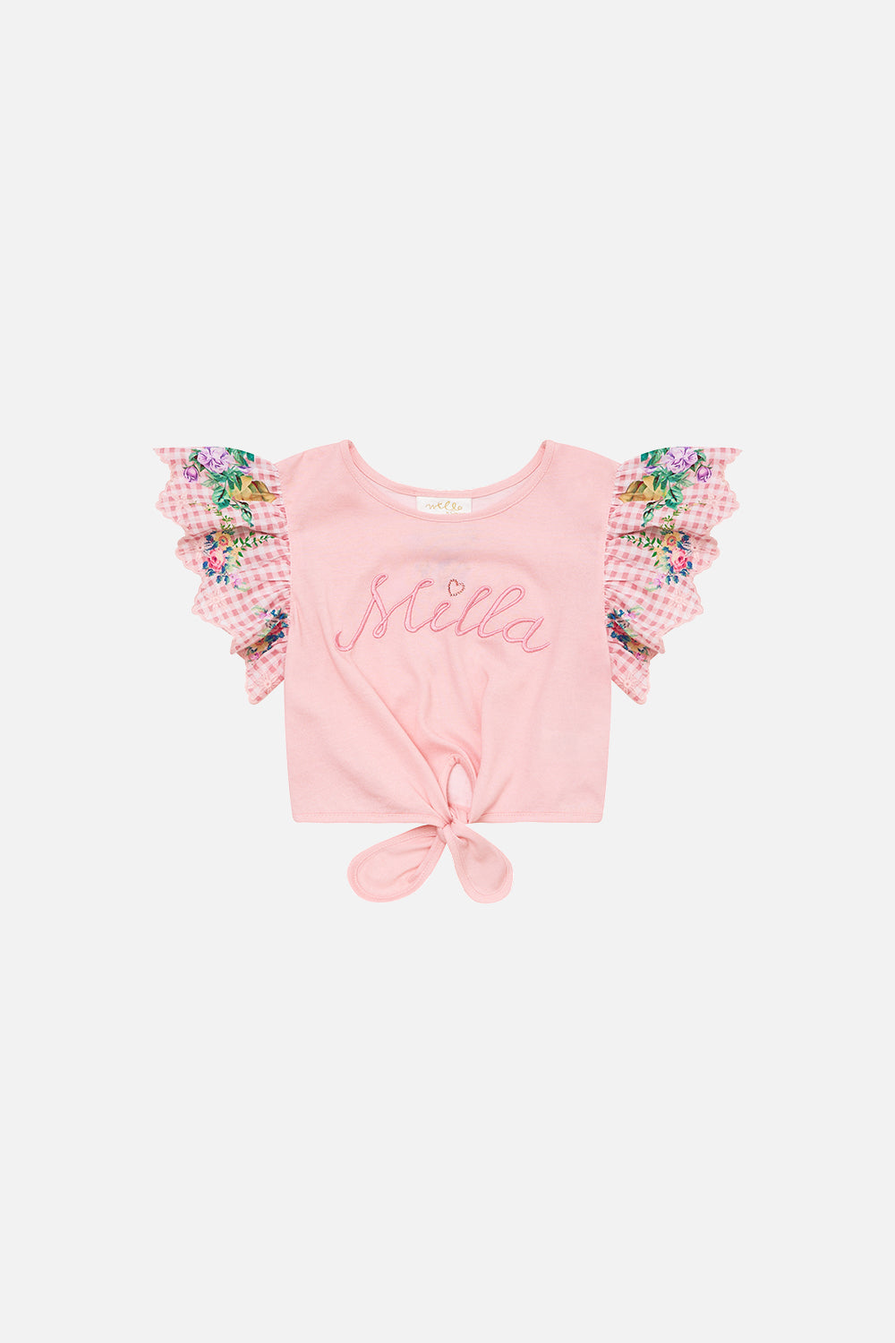 CAMILLA Kids Cropped Embroidered Tee With Tie 4-10 in Lisbon Lullaby print