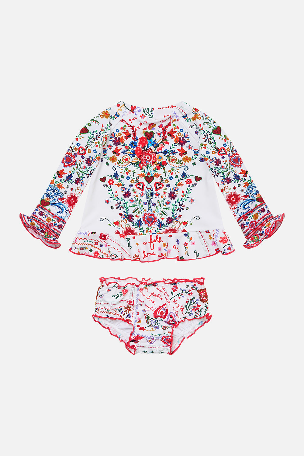 CAMILLA Babies Rashie Set With Babylocked Edges in Faith, Luck & Justice print
