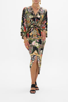 CAMILLA Long Split Front Twist Dress in Adorned In Alexandria print