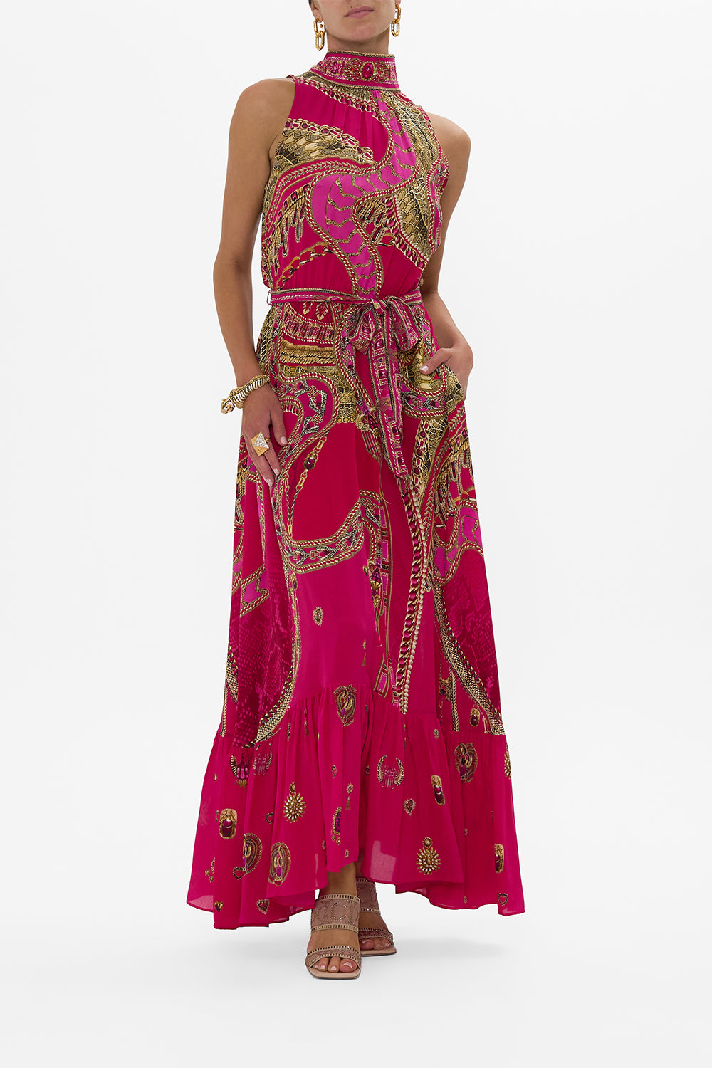 CAMILLA Necktie Dress With Elasticated Waist in Kissed By A Cobra print