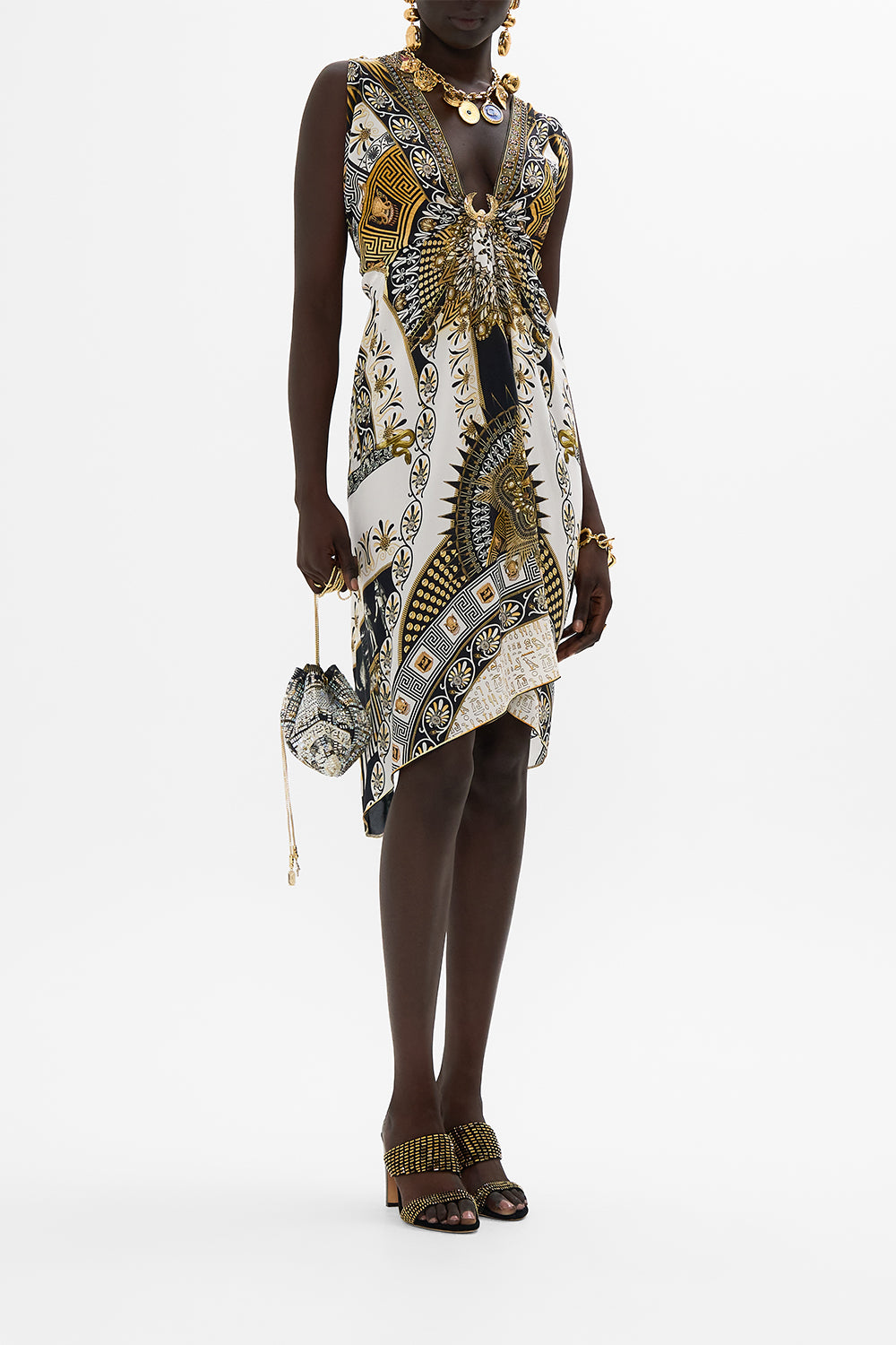 CAMILLA Short Kaftan With Hardware in Temples of Dendara Print.
