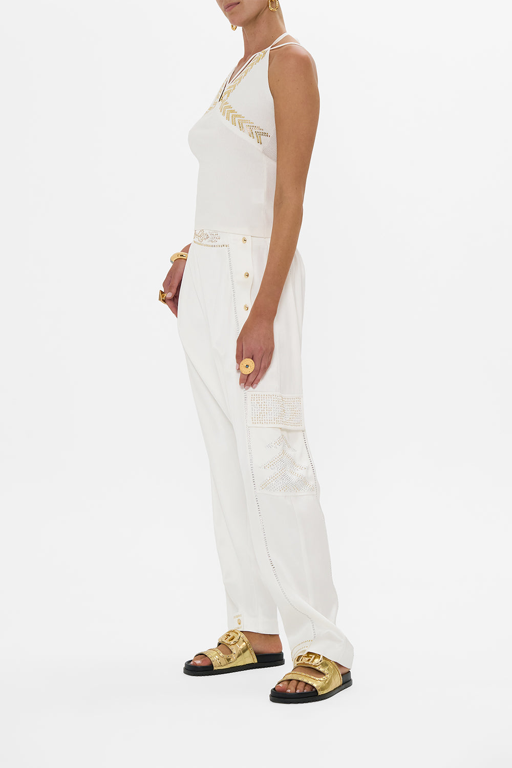 The CAMILLA FITTED KNIT TOP WITH HARDWARE GODDESS ENERGY