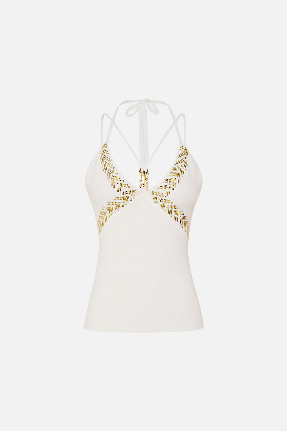 The CAMILLA FITTED KNIT TOP WITH HARDWARE GODDESS ENERGY