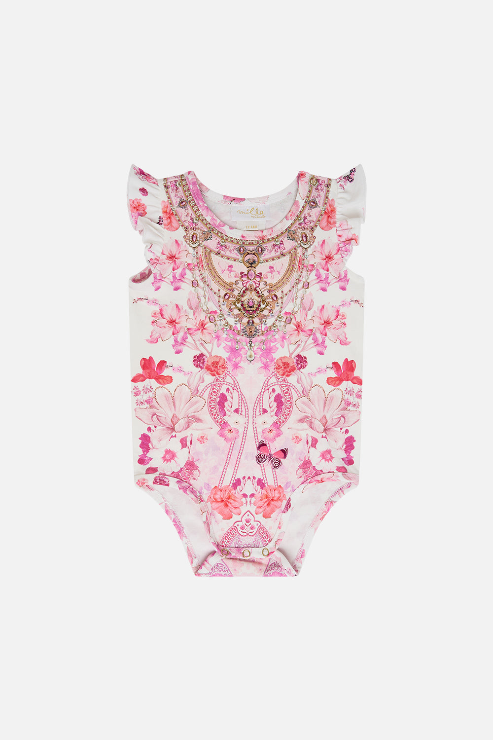 CAMILLA Babies Frill Bodysuit in Botanical Novella print