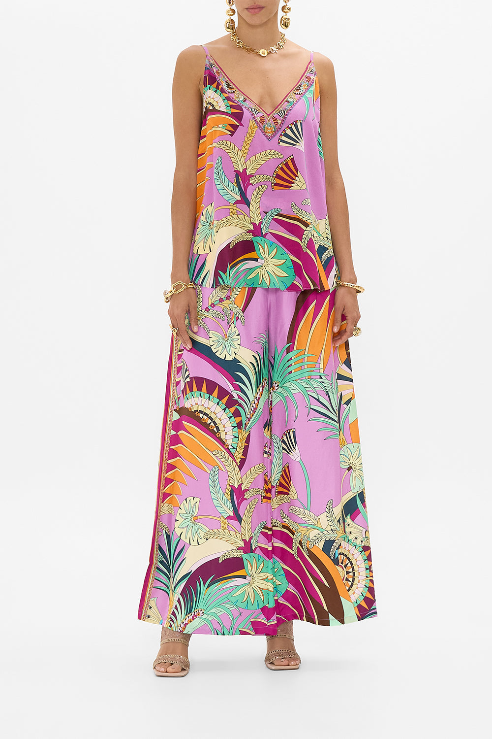 CAMILLA V Neck Cami in Giza Goddess print.