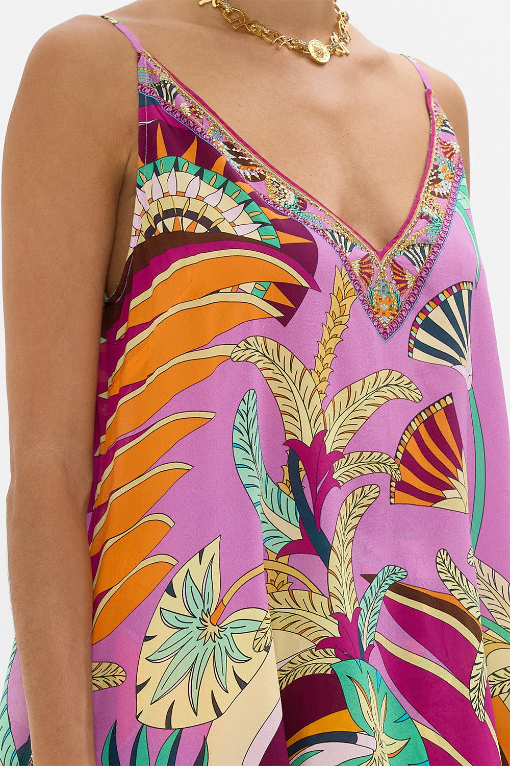 CAMILLA V Neck Cami in Giza Goddess print.
