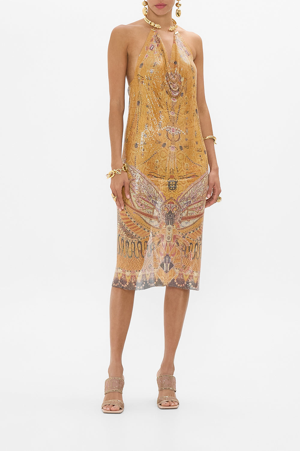 The Valley Of The Kings Gilded Mesh Long Dress With Neckpiece| CAMILLA AU –  CAMILLA