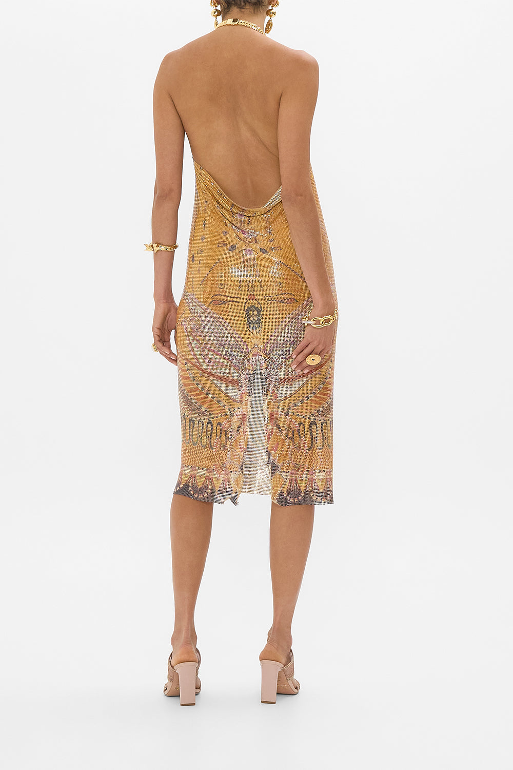 knee length dresses for ladies The Valley Of The Kings Gilded Mesh Long Dress With Neckpiece| CAMILLA AU –  CAMILLA