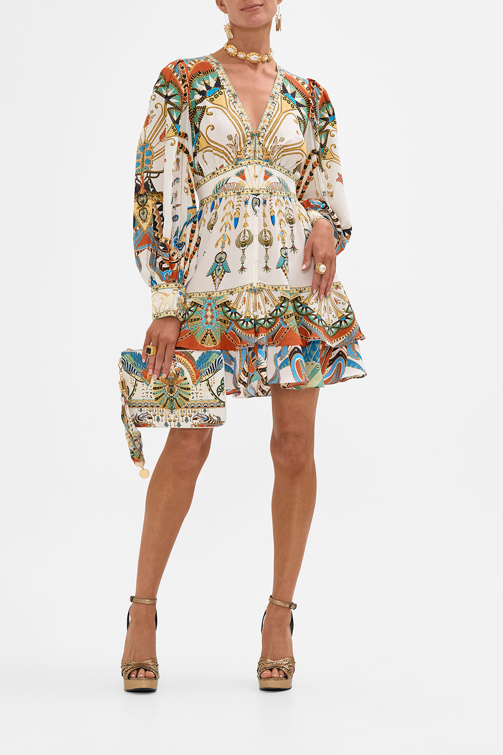 CAMILLA Button Front Frill Dress in Valley of the Queens print