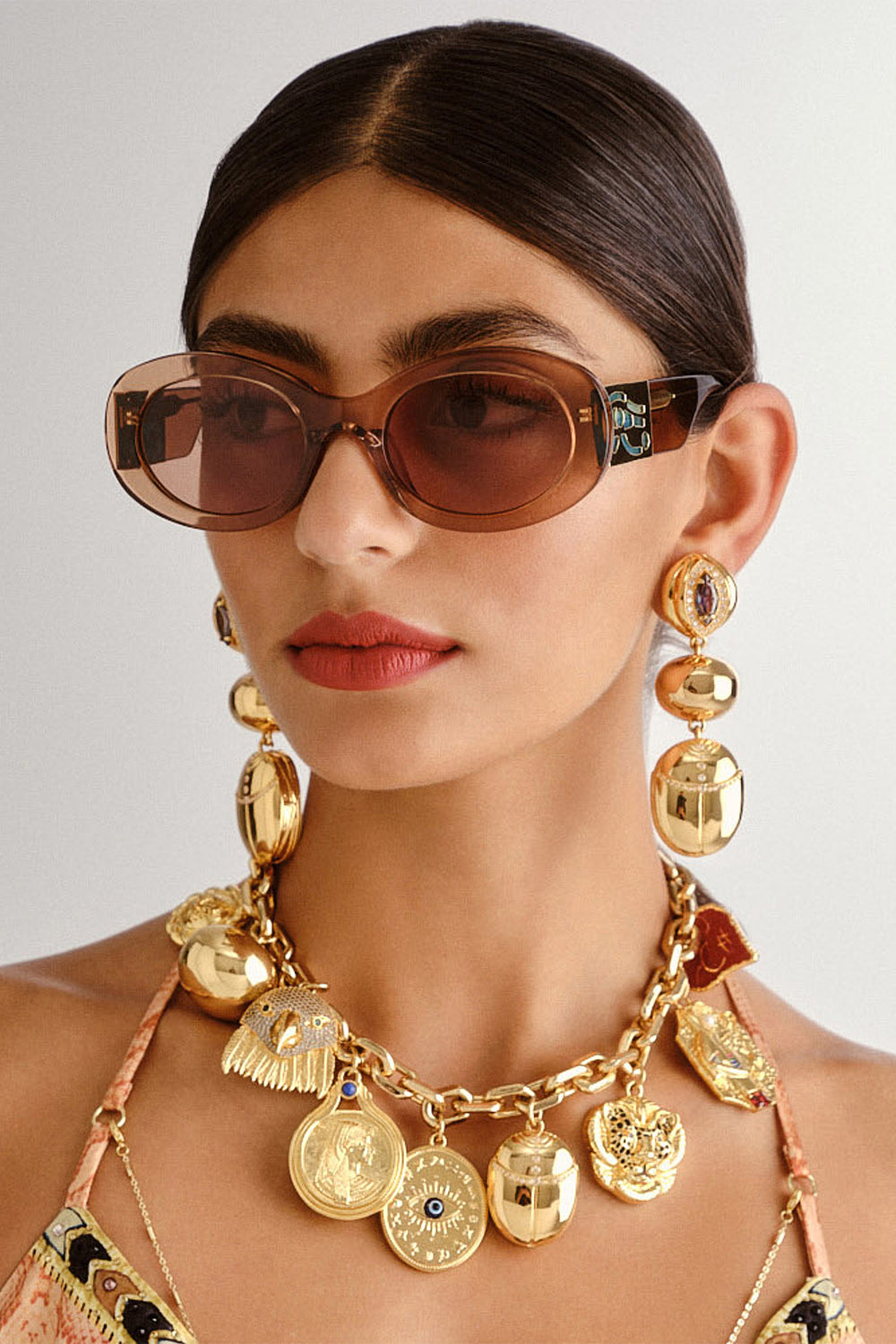 CAMILLA Caramel Sunglasses in Sand Storm print. 