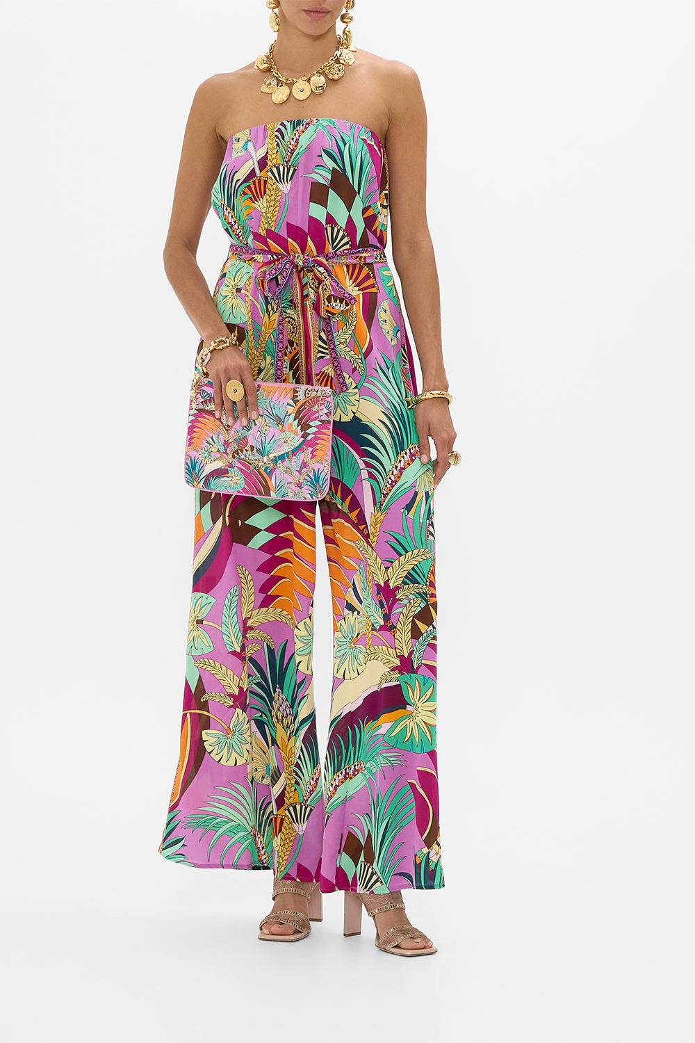 CAMILLA Small Canvas Clutch in Giza Goddess print. 