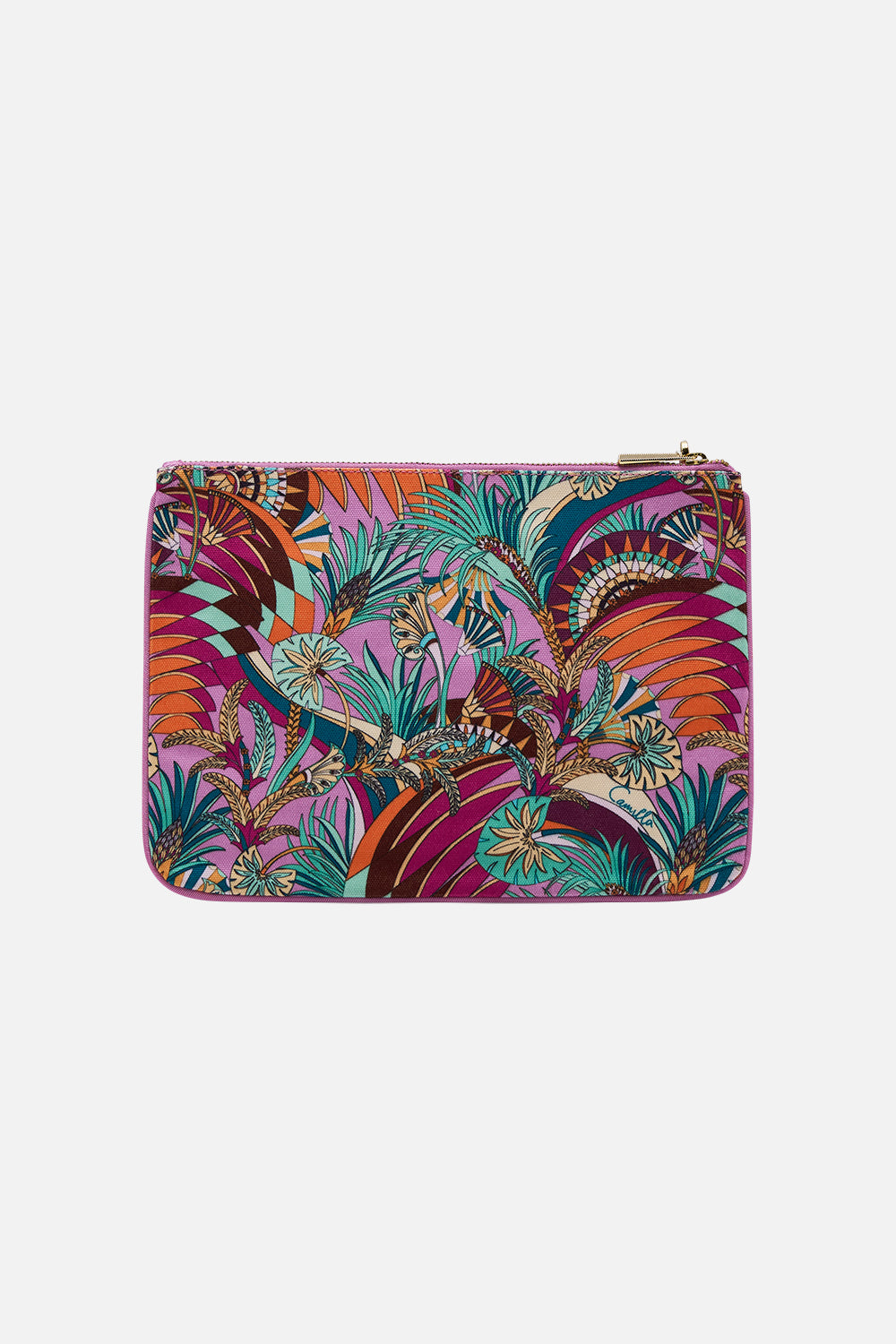 CAMILLA Small Canvas Clutch in Giza Goddess print. 