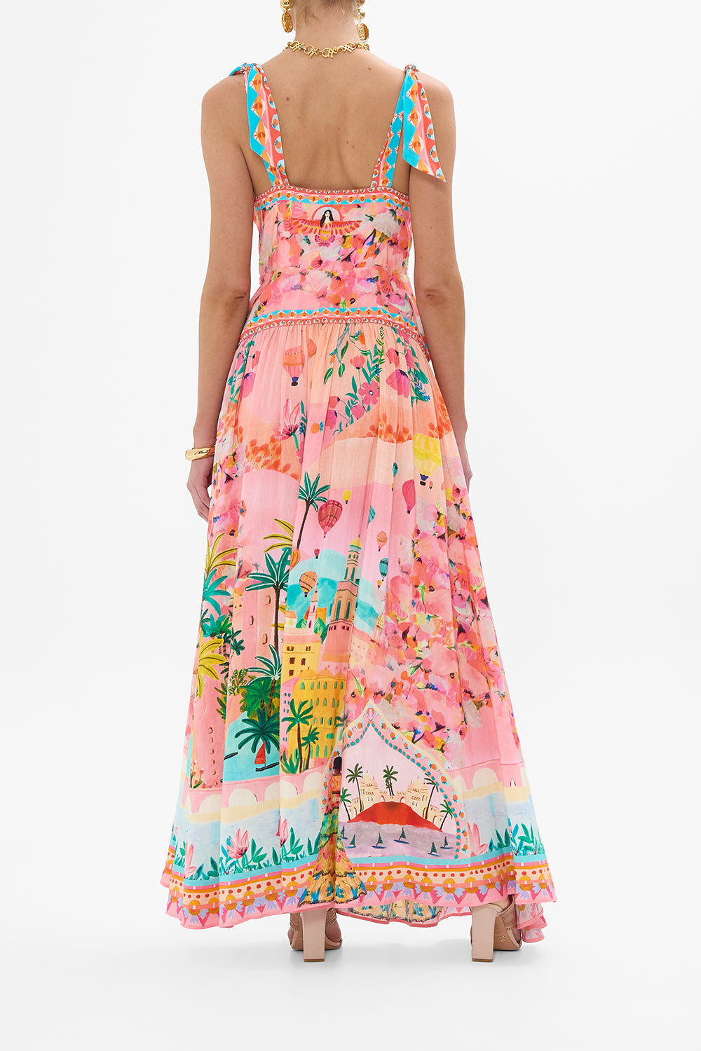 CAMILLA Tie Shoulder Dress in Sister Sunset print. 