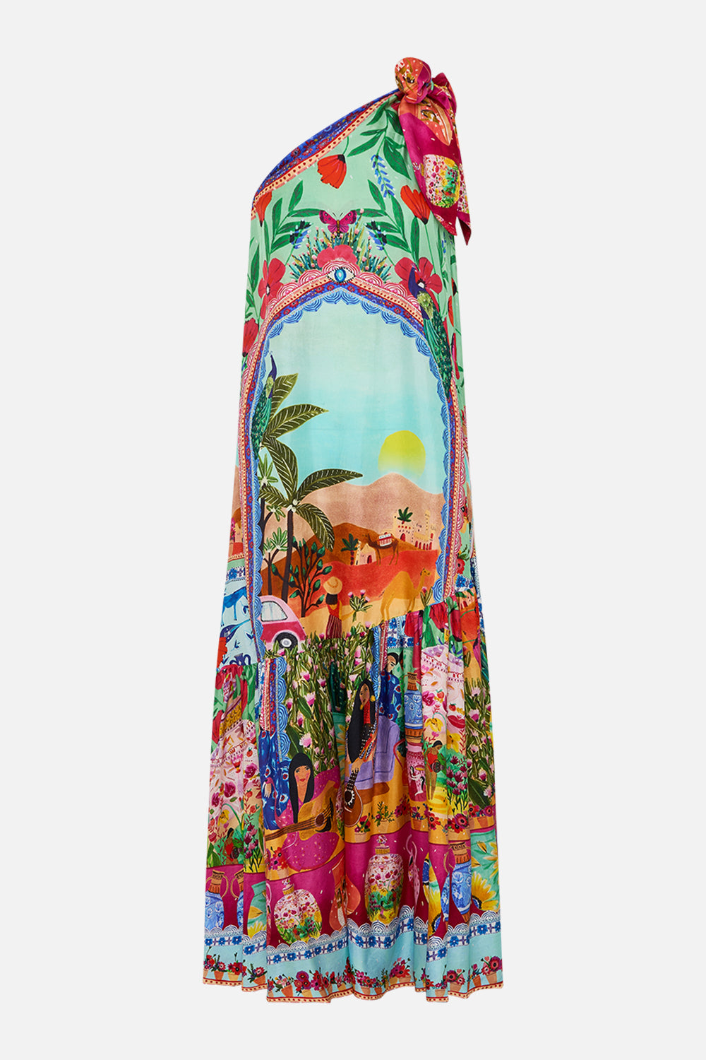 CAMILLA Tie One Shoulder Dress in Queens of Creation print. 