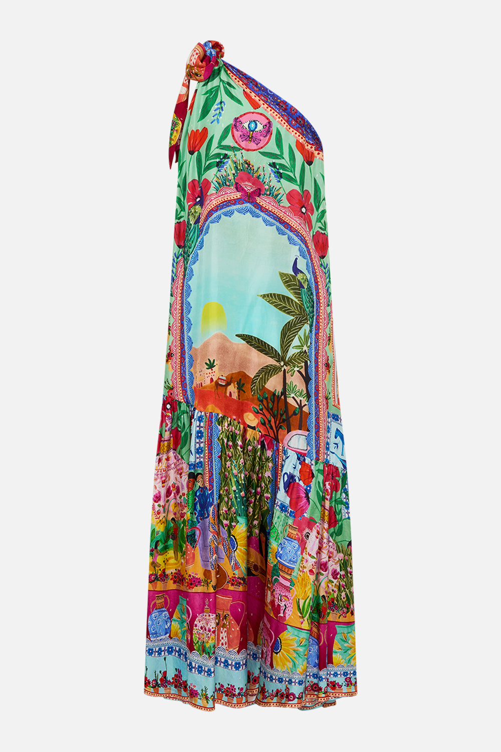 CAMILLA Tie One Shoulder Dress in Queens of Creation print. 