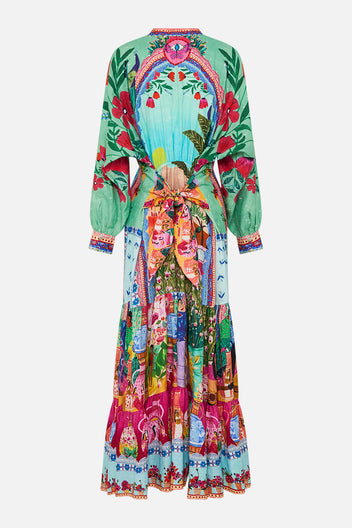 SHORT TIERED SHIRTDRESS WITH WIDE WAIST TIE TURKISH DELIGHT