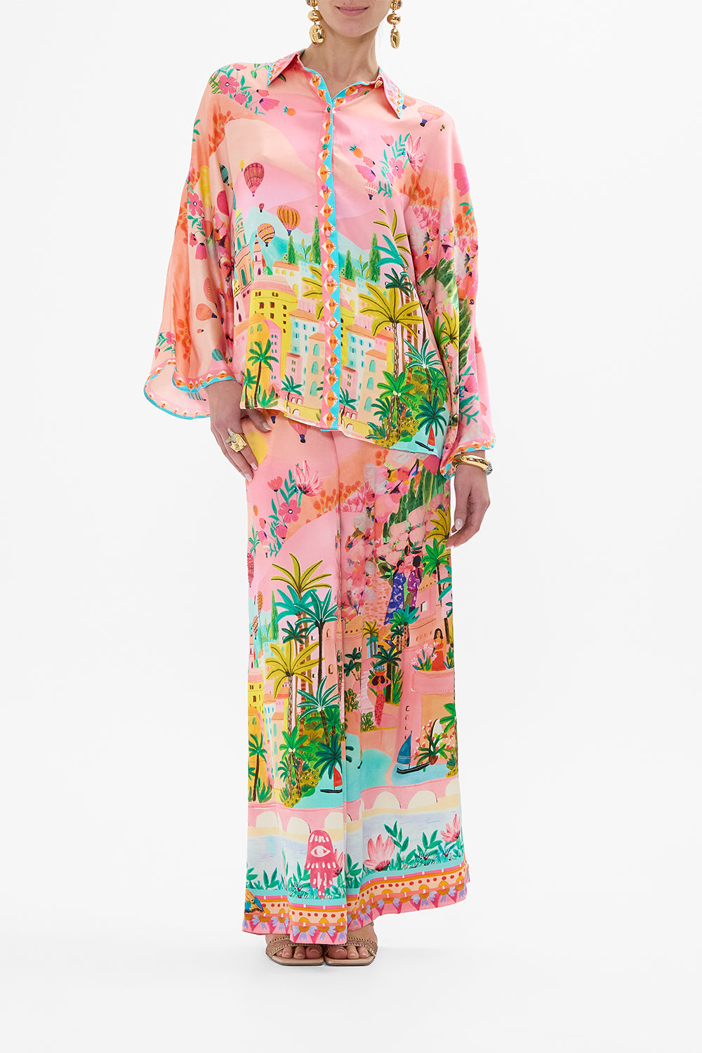 CAMILLA Wide Sleeve Blouse in Sister Sunet print. 