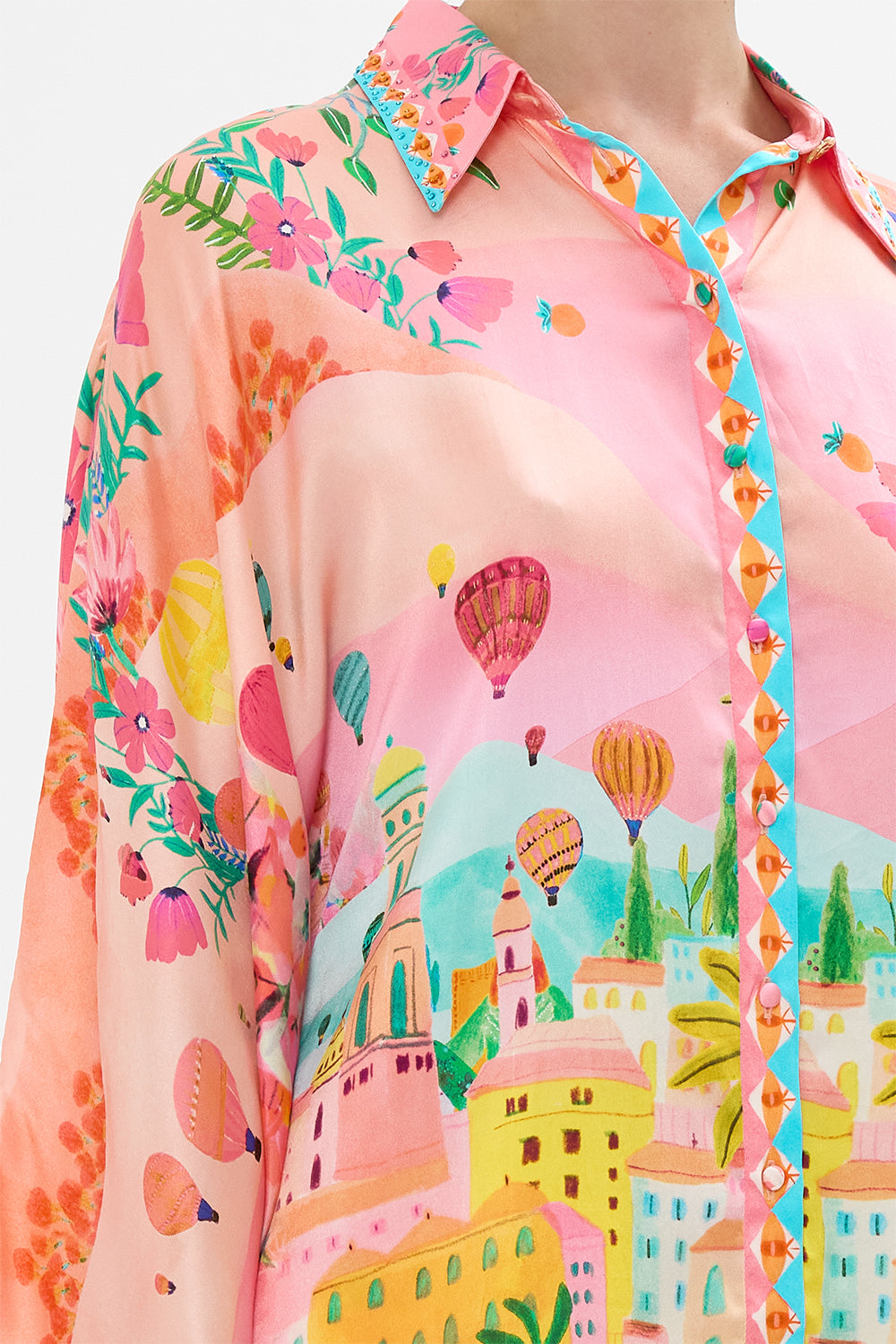 CAMILLA Wide Sleeve Blouse in Sister Sunet print. 