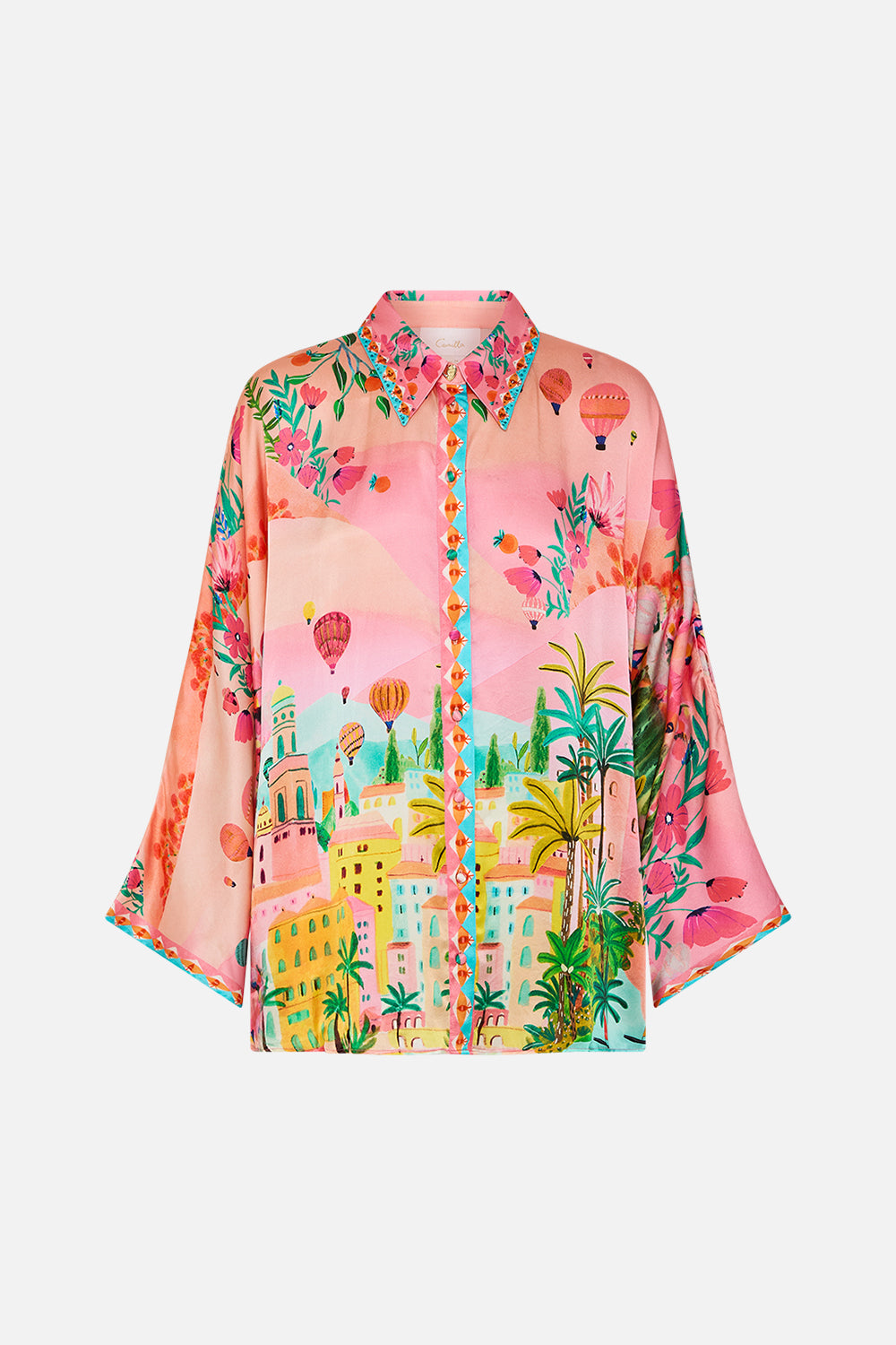 CAMILLA Wide Sleeve Blouse in Sister Sunet print. 