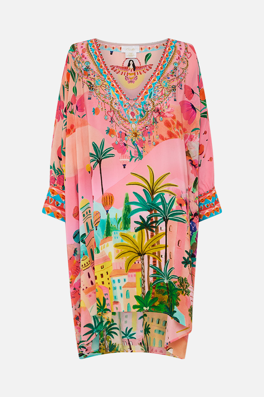 CAMILLA Short Kaftan With Cuff in Sister Sunset print. 