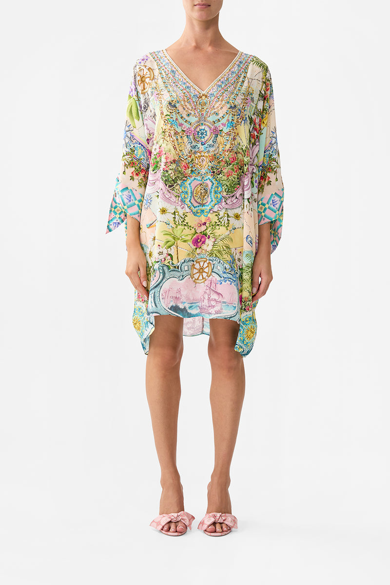 TIE SLEEVE SHORT V NECK KAFTAN MEET ME IN MALLORCA
