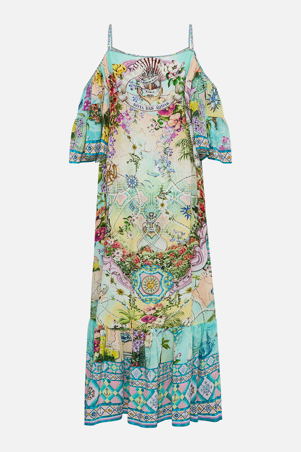 The CAMILLA Cold Shoulder High Low Dress in our Just Coasting print.