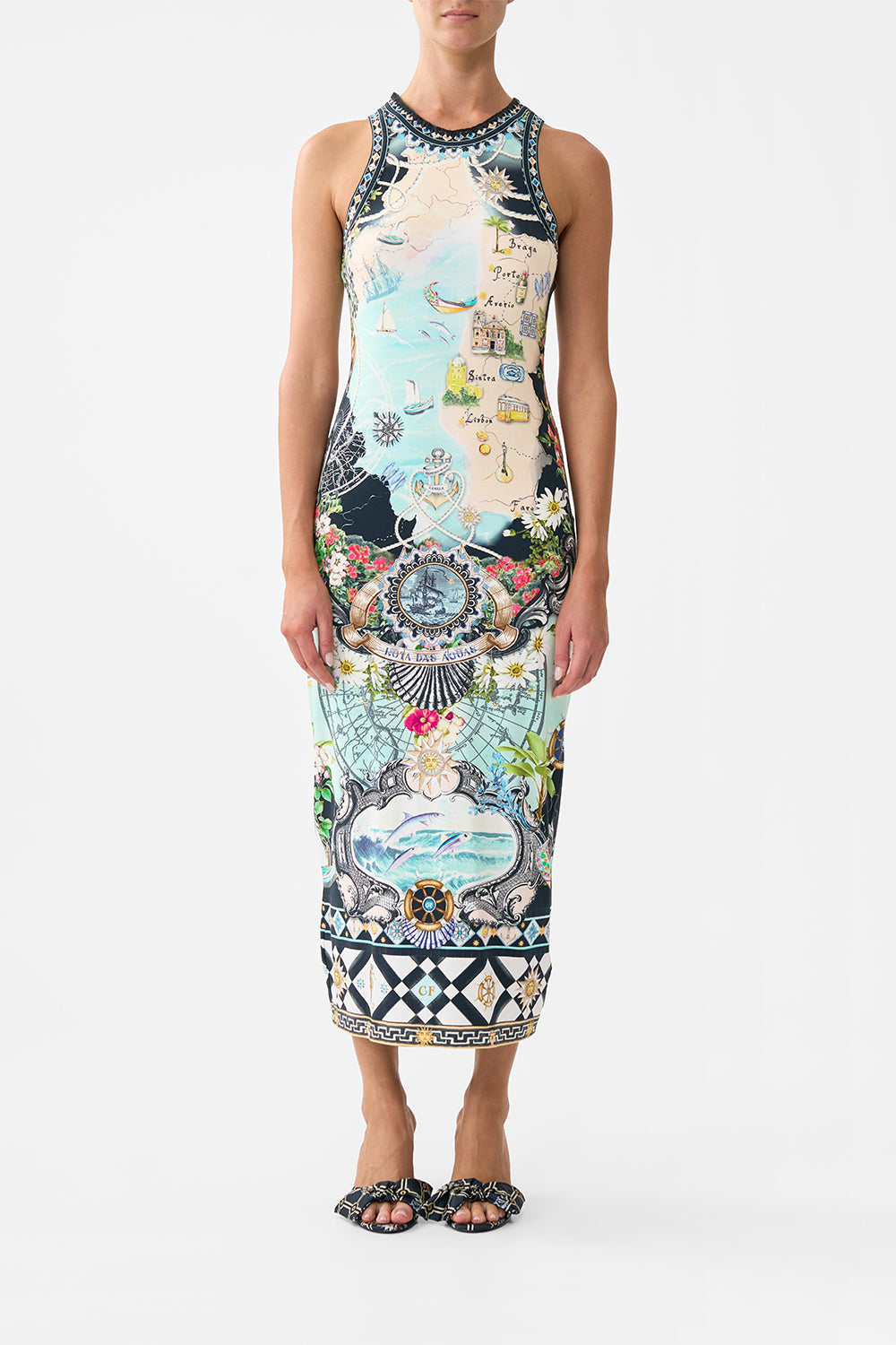 The CAMILLA Jersey Tank Dress in our Folk Afloat print.