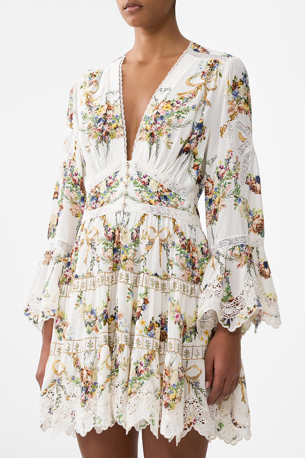 The CAMILLA Tiered Dress With Ruffle Frill Sleeves in our Dressing Room Drama print.